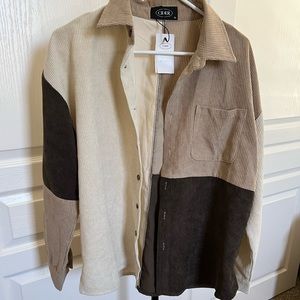 Multi colored, corduroy-like collared shirt